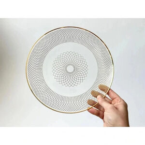 Midcentury Modern Svend Jensen Gold Spirograph Patterned Danish Glass Plate